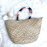 No Brand Straw Weave Pom Pom Medium Handbag