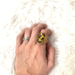 No Brand Gold Oval Cheetah Print Stone Ring