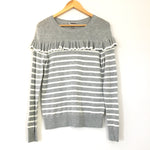 Chelsea 28 Grey Striped Ruffle Front Sweater- Size S