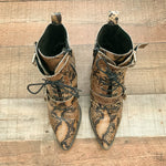 Office Ambassador Leather Snake Lace Up Two Buckle Boots- Size 39 (Sold Out Online!)