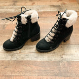 Madden Girl Black Faux Fur Lined Lace Up Boots- Size 9 (see notes)