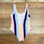 Stylish Swimwear Navy/Light Blue/Pink/Peach Striped Padded One Piece- Size S