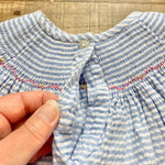 Southern Sunshine Blue and White Striped Anchor Lighthouse Smocked Bubble- Size 12M (see notes)