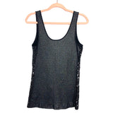 Express Black Metallic Sequin Front Sleeveless Top- Size L