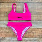 No Brand Hot Pink Front and Back Cut Outs Padded Bikini Top- Size XL (we have matching bottoms)