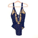 Becca Navy Semi Lined Low Back Tie Back One Piece NWOT- Size L