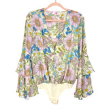 Buddy Love Lilac/Blue Floral Cheyenne Bell Sleeve Bodysuit- Size S