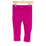 Athleta Magenta Crop Leggings With Side Pocket, Side Meshing, Zipper On Back Waistband - Size XS (Inseam 14")