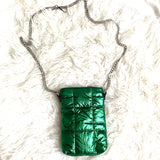 Zara Metallic Green Quilted Nylon Mini Crossbody