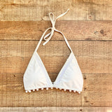 No Brand White Pom Pom Trim Padded Bikini Top- Size M