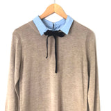 English Factory Tan Collared Sweater Dress with Removable Neck Tie - Size S