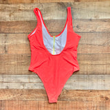 No Brand Neon Red Orange with Yellow Zipper Padded One Piece- Size XL