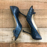 Jimmy Choo Blue/Black Circle Open Toe Heels- Size 40.5 (See Notes)