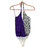 Buddy Love Purple and White Animal Print Satin Front Snap Bodysuit NWT- Size S