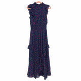 Lulus Navy Floral Mock Neck Ruffle Midi Dress- Size S (sold out online)