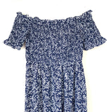 Lulus Navy Floral Smocked Off the Shoulder Dress- Size XS