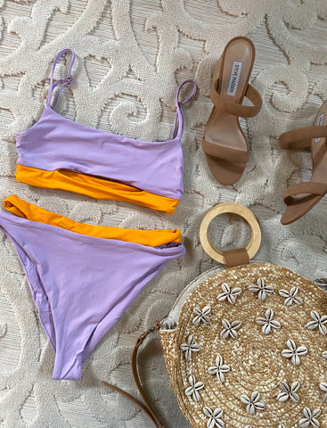 L*Space Purple and Orange Side Cut Out Bitsy Cut Bikini Bottoms NWT- Size L (we have matching top)