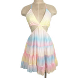 Shein Rainbow Ombre Halter Neck with Back Lace Up and Side and Back Cut Outs Dress- Size XS/2