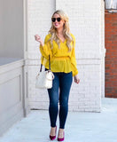 Ellen Tracy Ruffle Sleeve Citrine Blouse NWT- Size S