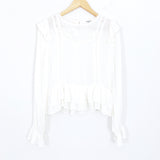 Carly Jean White Peasant Style Blouse with Ruffle Hem- Size S
