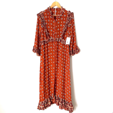 Free People Rust Floral Button Up Midi Dress NWT- Size S