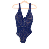 Becca Navy Semi Lined Low Back Tie Back One Piece NWOT- Size L
