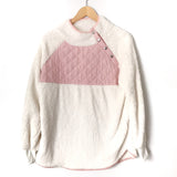 No Brand Sherpa Fleece Cream/Pink Side Snap Quilted Pullover- Size S