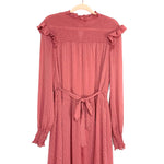 English Factory Mauve Smocked Swiss Dot Long Sleeve Belted Maxi Dress- Size M (sold out online)