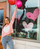 Show Me Your Mumu Pink and White Heart Cropped Sweater- Size S (sold out online, as seen on Hannah Brown!)