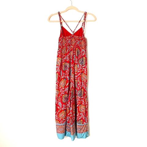 Anthropologie Red Floral Smocked Back Cropped Wide Leg Jumpsuit- Size – The  Saved Collection