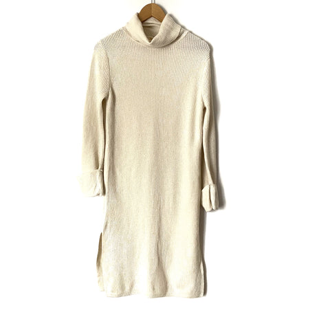 Everly Cream Turtleneck Sweater Dress with Side Slits- Size S (see notes)