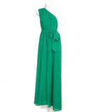 No Brand Green One Shoulder Belted Front Slit Dress- Size M