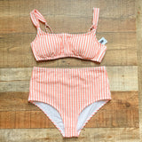 J Crew Coral and White High Waisted Bikini Bottoms- Size XS (BOTTOMS ONLY)