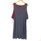 Espresso Striped Cold Shoulder Tie Sleeve Dress- Size L