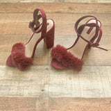 Forever 21 Maroon Suede Like Fluffy Strap Heels- Size 7 (Like New Condition!)