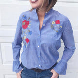 LOFT Striped Embroidered Button Up- Size XS