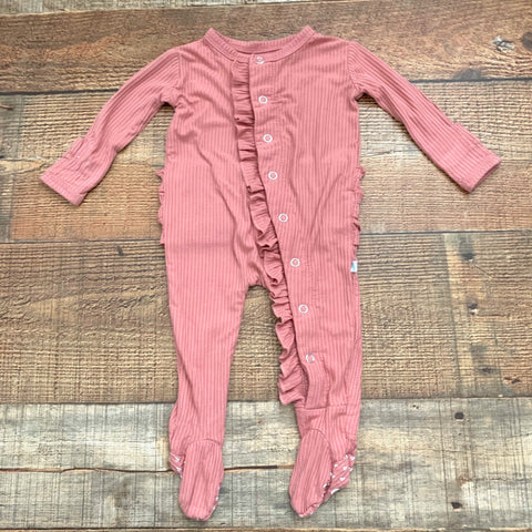 Posh Peanut Bamboo Ruffle Snap Up Footie with Mittens- Size NB