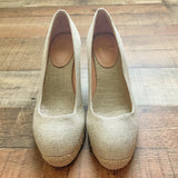 J Crew Cream/Gold Metallic Canvas Espadrille Wedges- Size 7 (BRAND NEW CONDITION, sold out online)