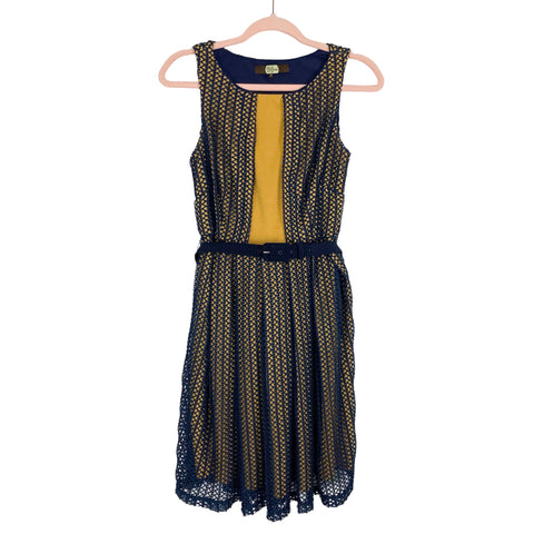 Eva Franco Navy/Mustard Belted Dress- Size 4