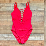 Bleu Rod Beattie Red Lace Down Padded One Piece- Size 12 (sold out online)