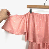 No Brand Pink & White Polka Dot Elastic Tie Waistband Off The Shoulder Romper- Size S