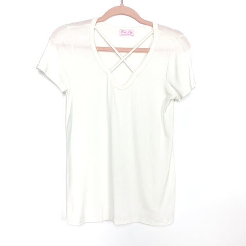 Pink Lily White Criss Cross Front Soft Top- Size S (see notes)