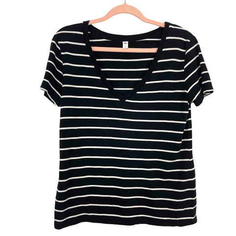 BP. Black/White Striped Vneck Top- Size S