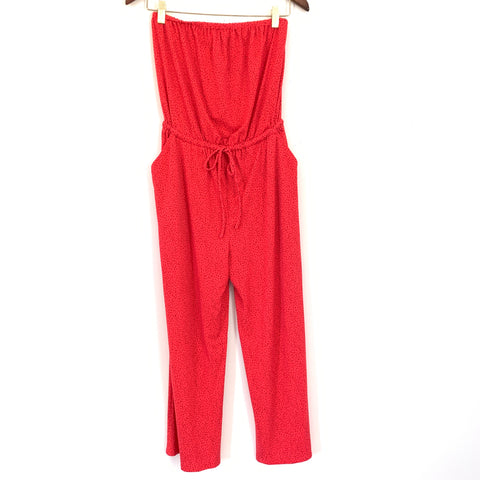 Express Pink Culotte Strapless Jumpsuit with Drawstring Waist & Dots- Size S