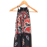 LOFT Black Paisley Print Drawstring Waist Dress- Size XS