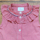 Sun House Childrens Red Gingham Smocked Ruffle Collar Sleeveless Dress- Size 3 (see notes)