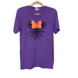 Bella + Canvas Purple Minnie Mouse Spiderweb Orange Bow Graphic Top- Size S