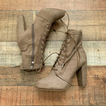 Lulu's Soraka Taupe Suede Lace-Up Mid-Calf Booties- Size 7.5 (Sold Out Online!)