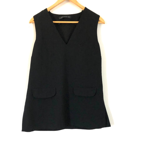 Zara Woman Black Tank Tailored Blouse with Faux Pockets- Size S