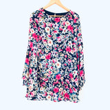 Lulus Pink and Navy Floral Bell Sleeve Dress- Size XS